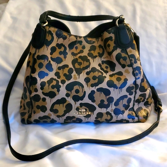 Coach Handbags - Coach leopard ocelot print Edie 28LI wild beast crossbody& Coach dust bag.